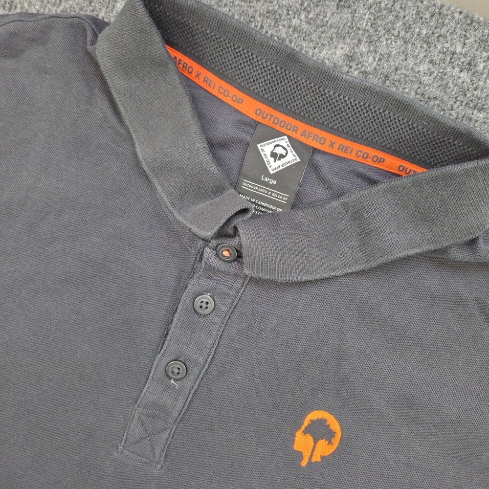 Outdoor Afro REI Co-op Polo Mens Large Gray Cotton Blend Hiking Gorpcore Utility